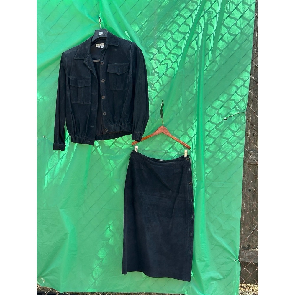 Ann Taylor Black Suede 2Pc Set‎ Jacket Skirt Women S Vintage